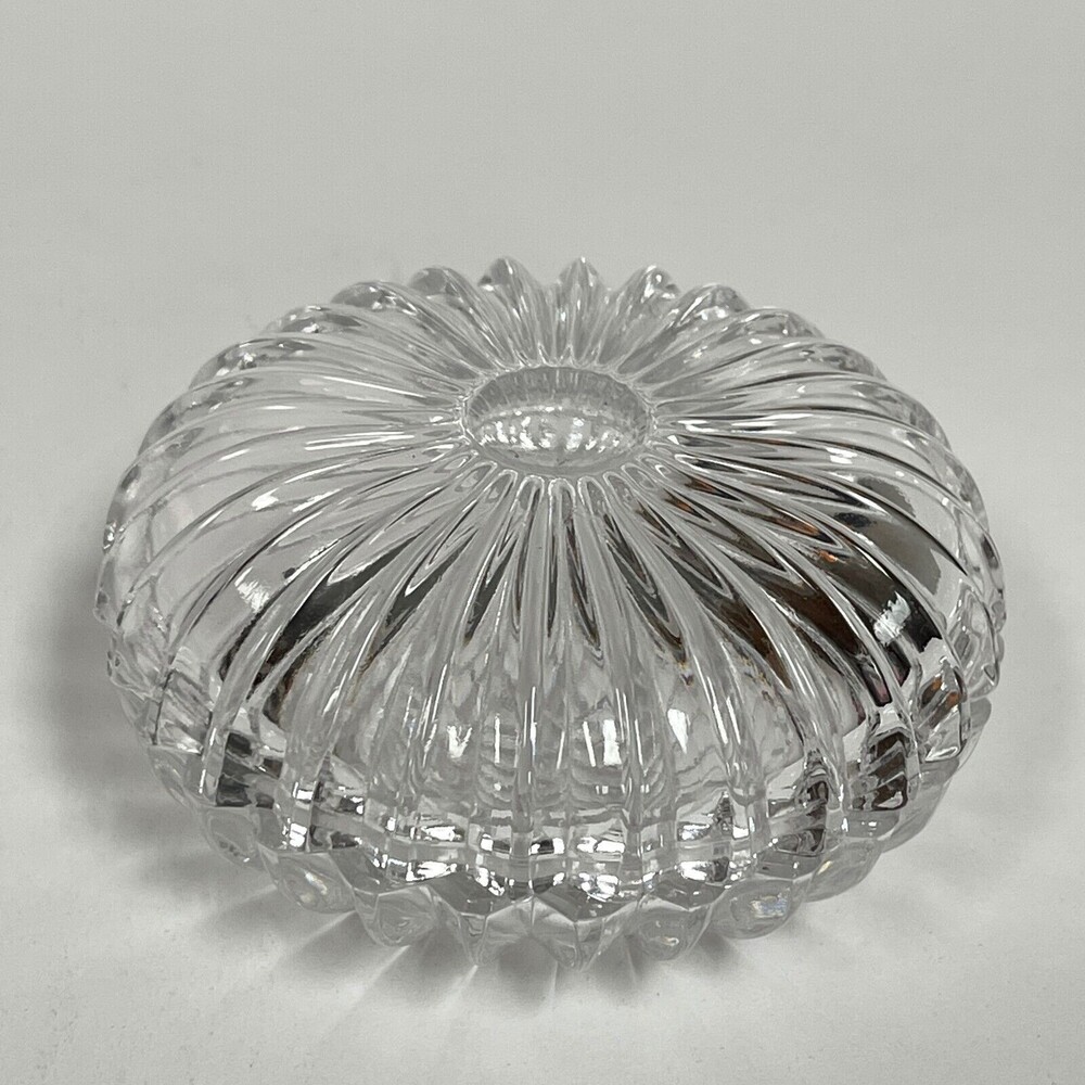 Clear Glass Jewelry Trinket Box Round Ribbed 4" across x 1 7/8" High